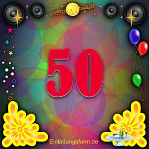 Einladung zum 50-jährigen Geburtstag bzw. Jubiläum disco bunte kreise