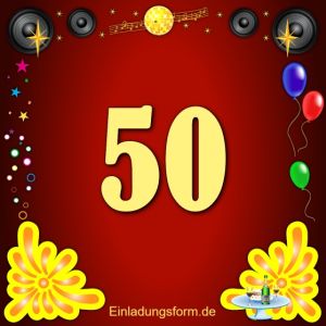 Einladung zum 50-jährigen Geburtstag bzw. Jubiläum disco rot