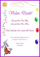 Dankeskarte als Danksagung mit Zusage für Einladung zum Geburtstag erstellen