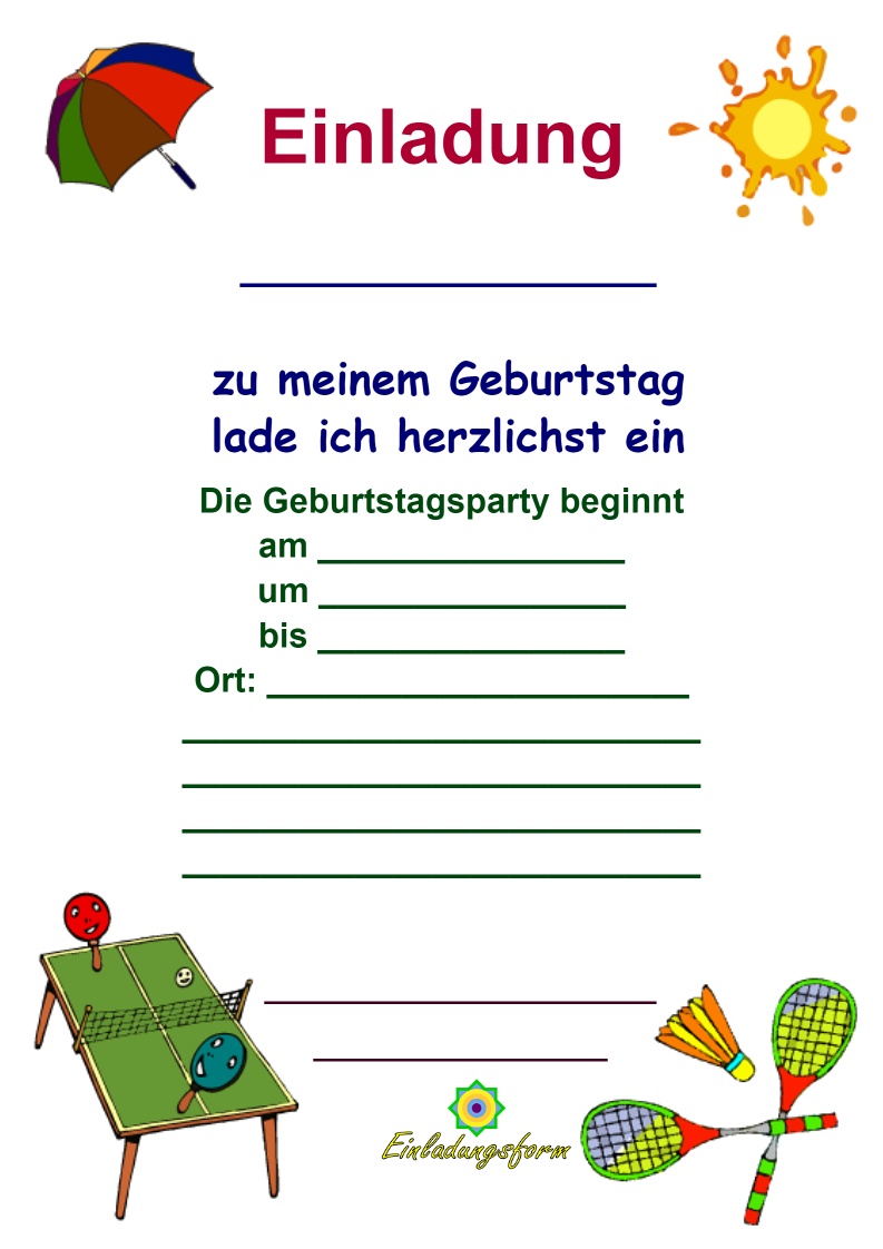 Einladungskarte zu sportlichem Kindergeburtstag