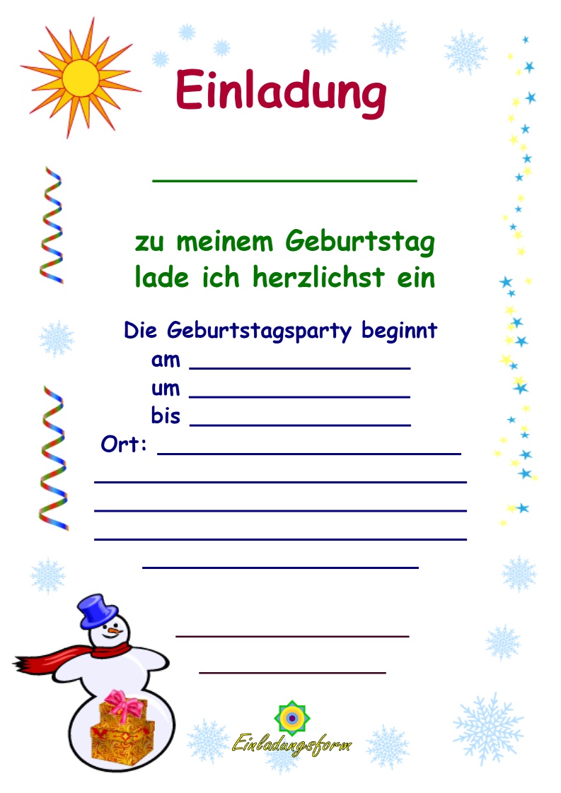 Einladungskarte zum Kindergeburtstag im Winter