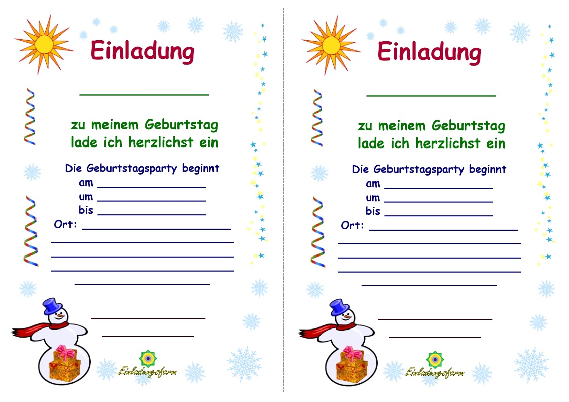 Zwei Einladungskarten zum Kindergeburtstag im Winter