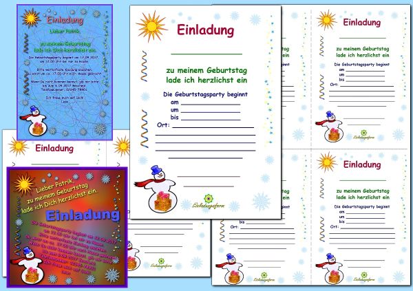 Einladung zum Kindergeburtstag - Winter ausdrucken und beschriften