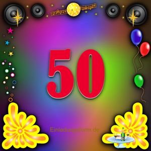 Einladung zum 50-jährigen Geburtstag bzw. Jubiläum disco bunt